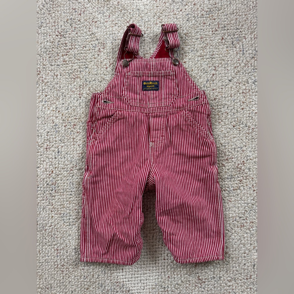 OshKosh B'gosh Red & White Striped Kids Overalls